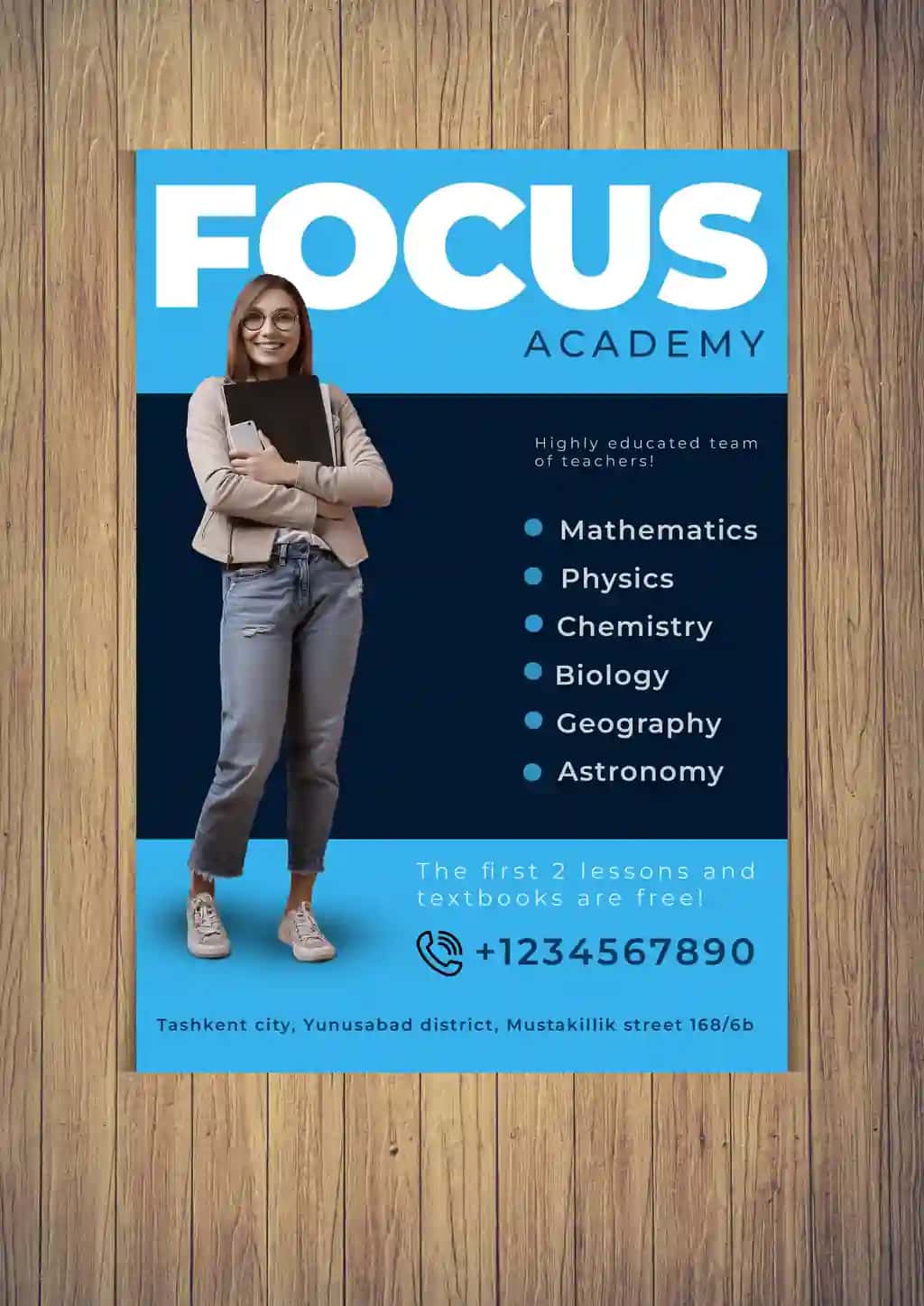 O'quv markazi uchun professional flayer shabloni (Focus Academy)