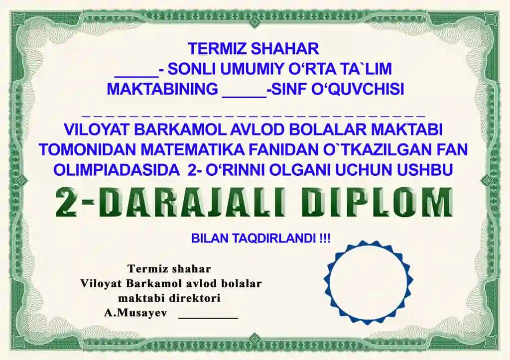 diplom va tashakkurnoma