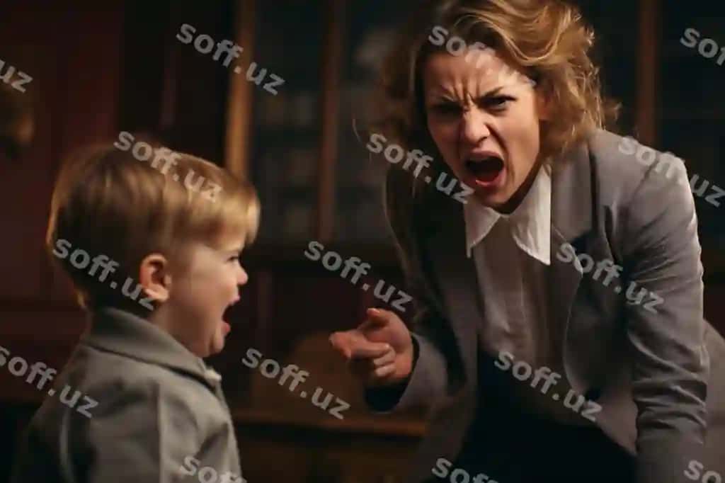 Ona qatqatlab yigilgan bolani parvarish qilish illustratsiyasi | Mother yelling crying son parenting illustration