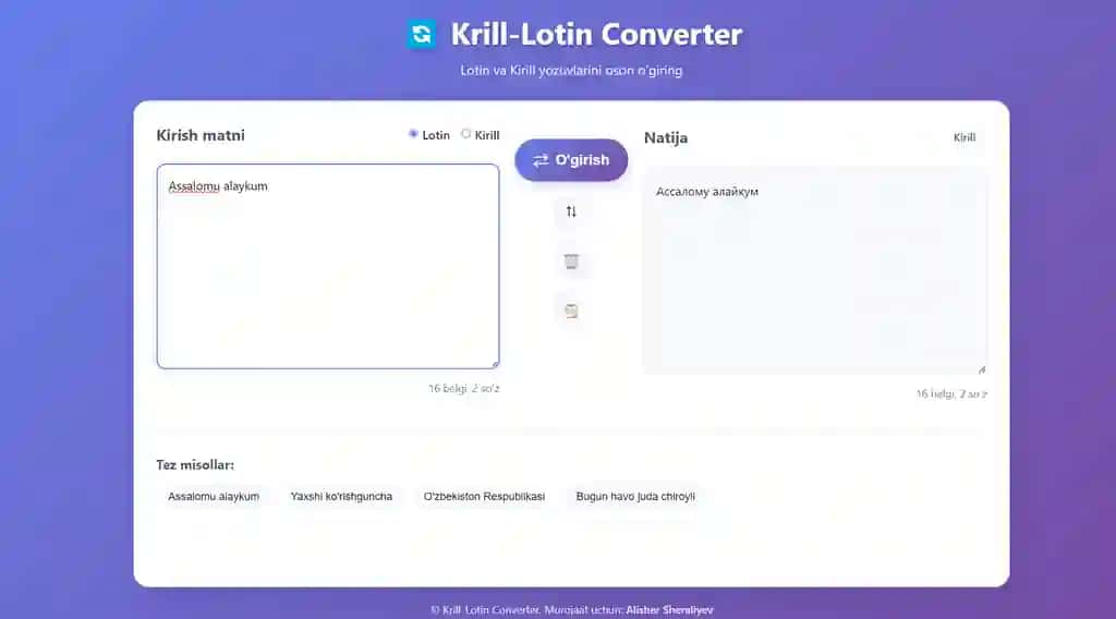 Lotindan krillga krildan lotinga o'zgartirib beruvchi dastur
