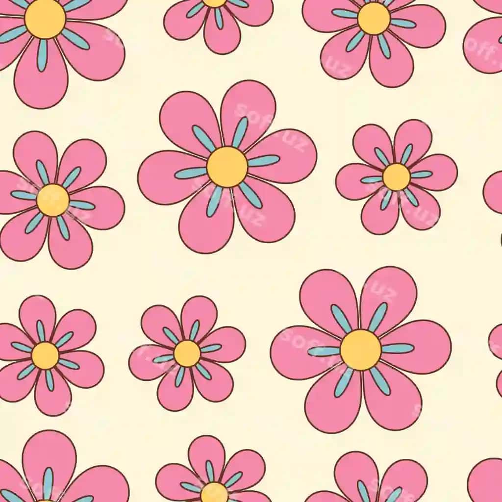 Groovy uslubi oddiy gullar chetga bog'liq bo'lmasdan naqsh | Groovy style simple flowers seamless pattern
