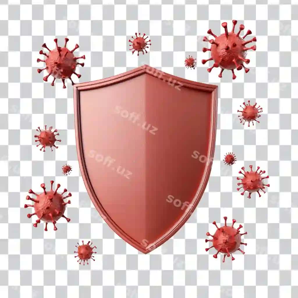 Sog'liq xavfsizligini anglatuvchi viruslardan himoya qiluvchi qalqon grafik | Shield graphic protecting against viruses symbolizing health safety