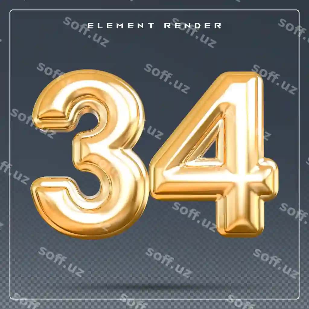 34 soni oltin 3d render | 34 number gold 3d render