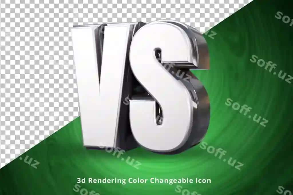 Kumush versus vs 3d render logotip kumush versus vs logotip matn effekti | Silver versus vs 3d render logo silver versus vs logo text effect