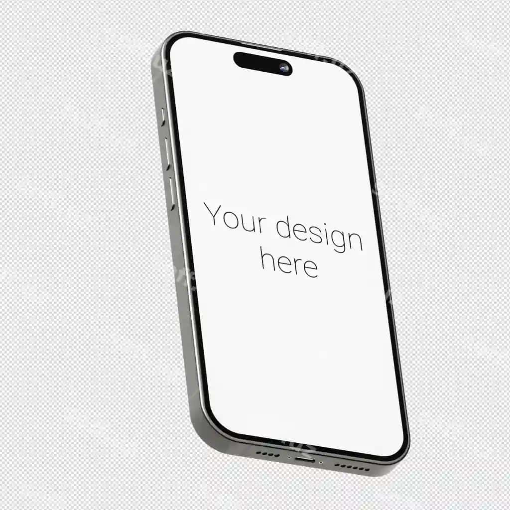 Mockup izometric uslubda kumush rangli smartfon iPhone 15 ga o'xshash siz | Mockup isometric style silver smartphone similar iphone 15 without