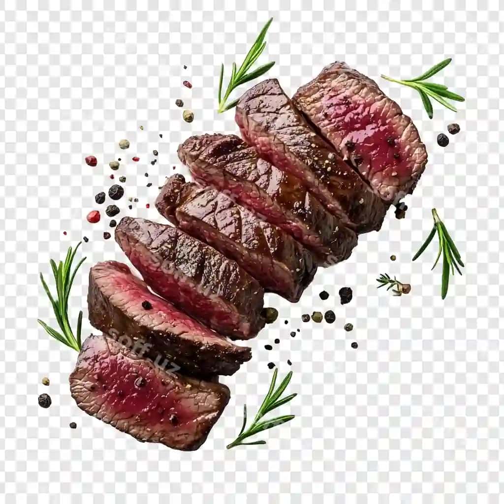 Kesilgan steak rozmarin qalqan urug‘lari bilan | Sliced steak with rosemary peppercorns