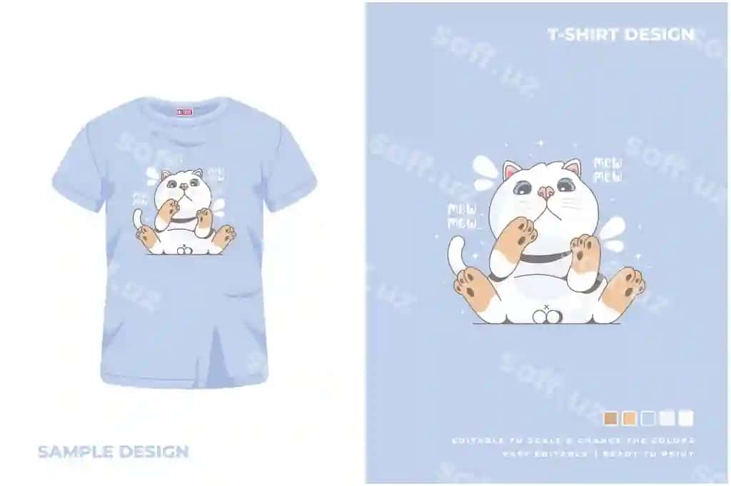 Chiroyli mushuk karykaturasining futbolka dizayni | Cute cat cartoon t shirt design