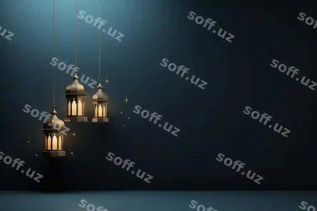 Muqaddas Eid al-Fitr bayrami tabriki fon rasmi asabli chiroq bilan | Holy festival eid al fitr greeting wallpaper with hanging lamp