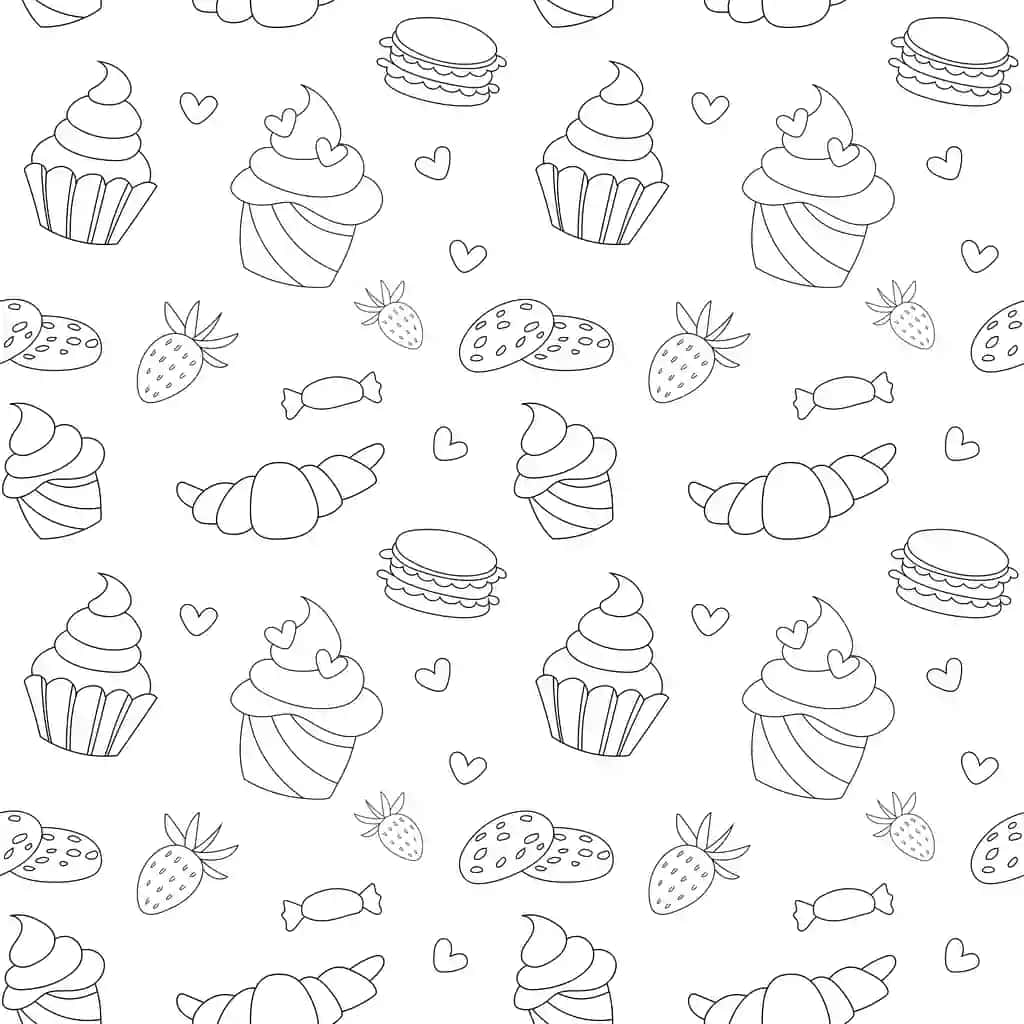 Shirin dudl choksiz naqshli konfetlar, keklar, shirinliklar, piroglar, rezavorlar | Sweet doodle is seamless pattern candies muffins goodies pies berries