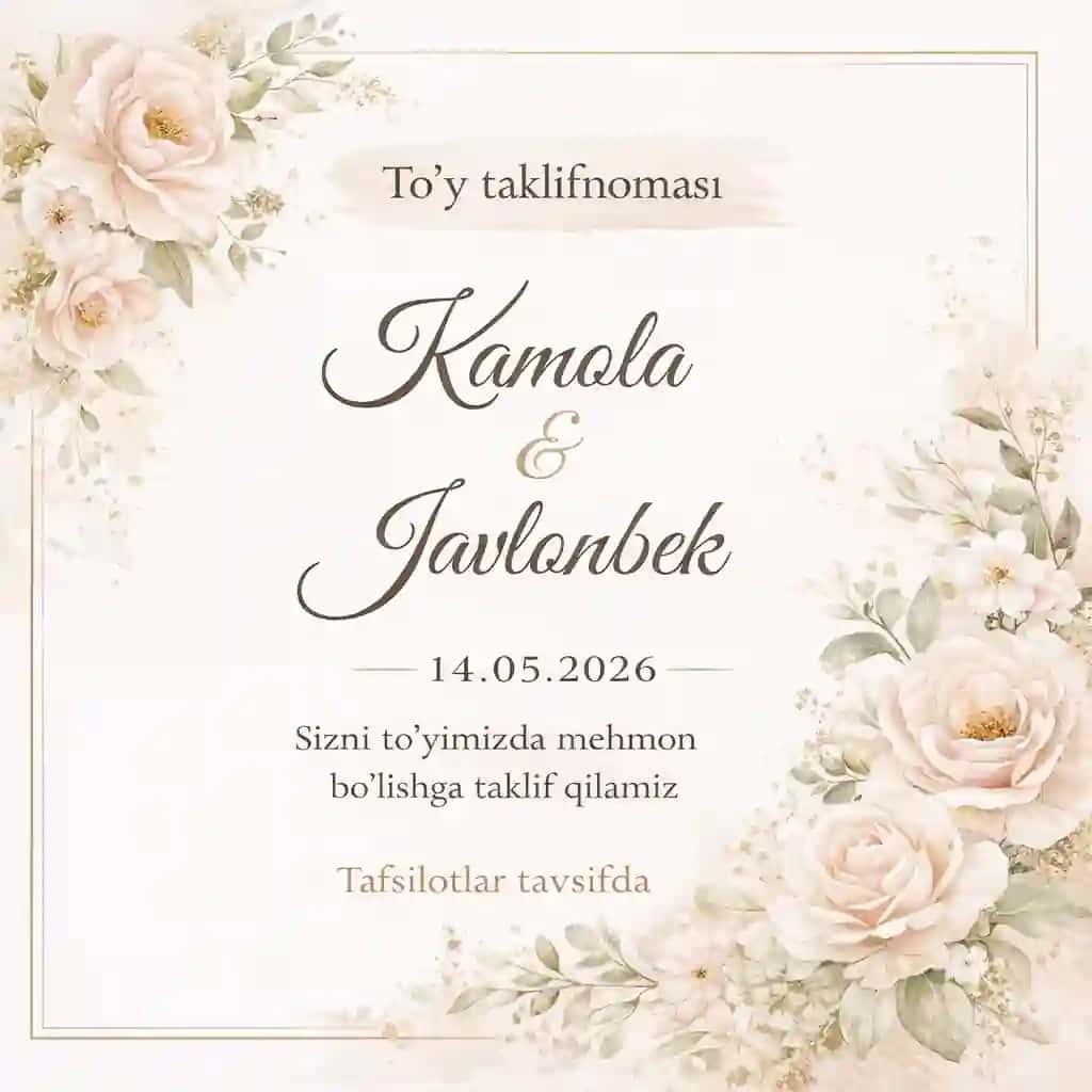 To‘y taklifnomasi (Wedding Invitation) – PDF & Poster