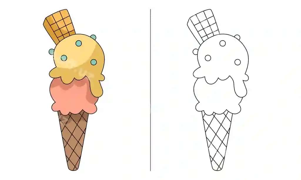 Bolalar uchun rangli kitob illyustratsiyasi muzqaymoq ikki baravar | Childrens coloring book illustration ice cream double
