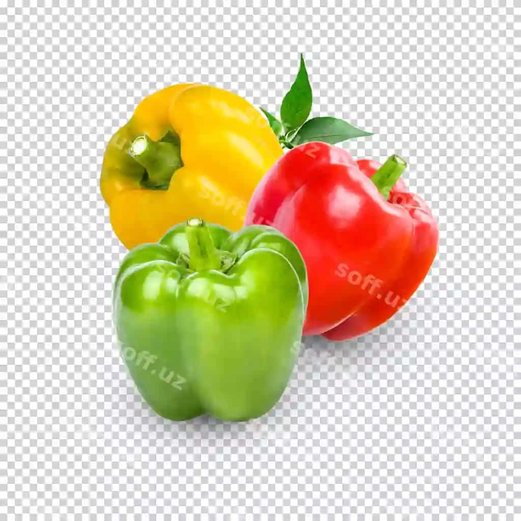 Yangi shirin qovoqlar yep bilan premium ajraltirilgan psd | Fresh sweet peppers with leaves isolated premium psd