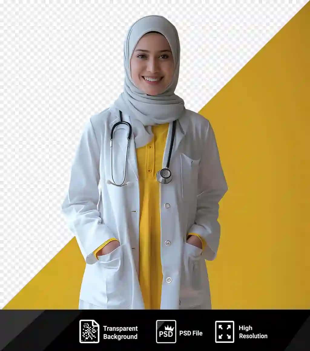 Noyob jilmaygan yosh shifokor hijobli stetoskopni ushlab turgan png | Unique smiling young female doctor hijab holding stethoscope png