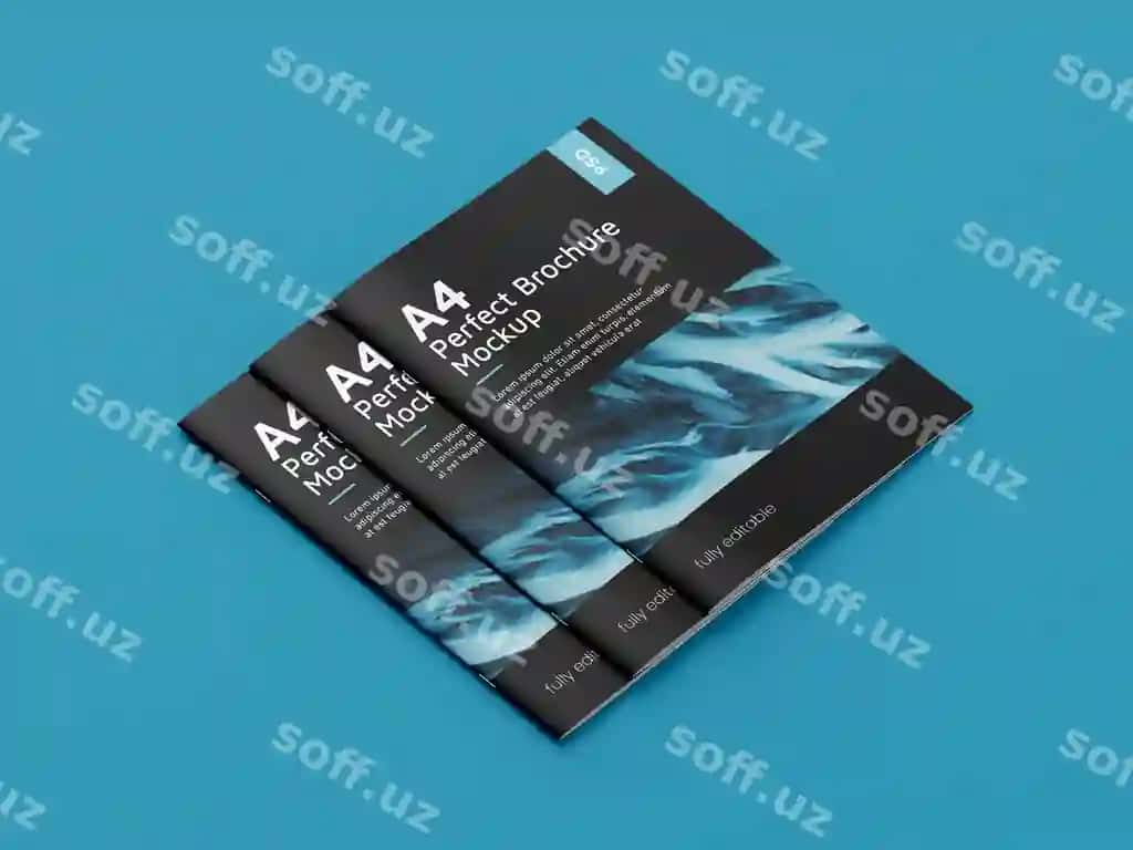 Brosyer mockup ko'k yuzaga | Brochure mockup blue surface