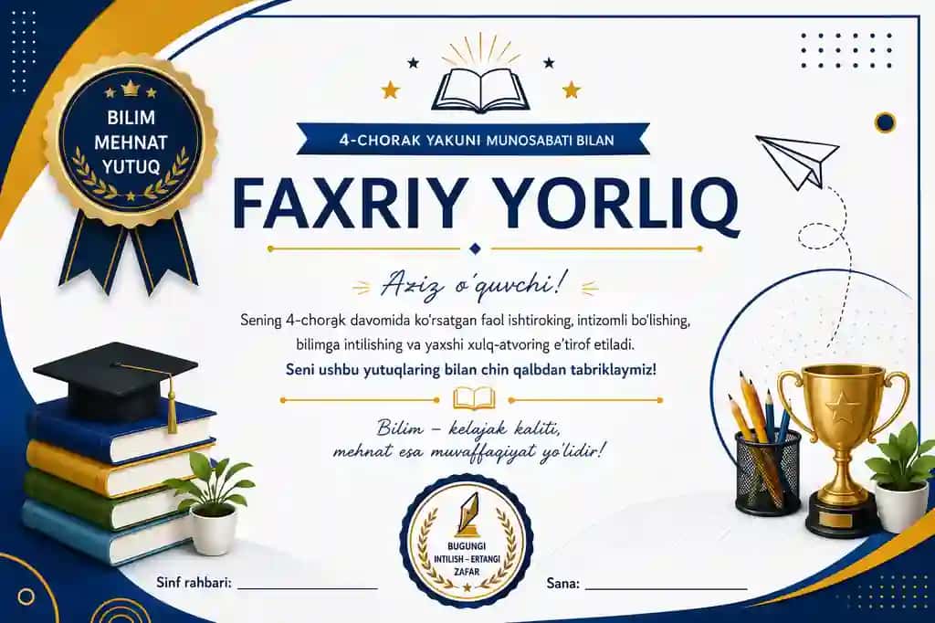 4-chorak uchun Eksklyuziv Faxriy Yorliq Dizayni