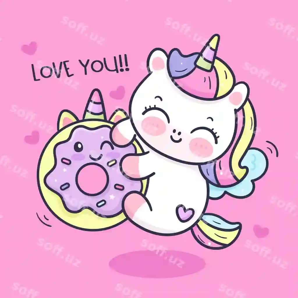 Chiroyli yinnic pegas at bilan poni donut kawaii karyoton | Cute unicorn pegasus with pony donut kawaii cartoon