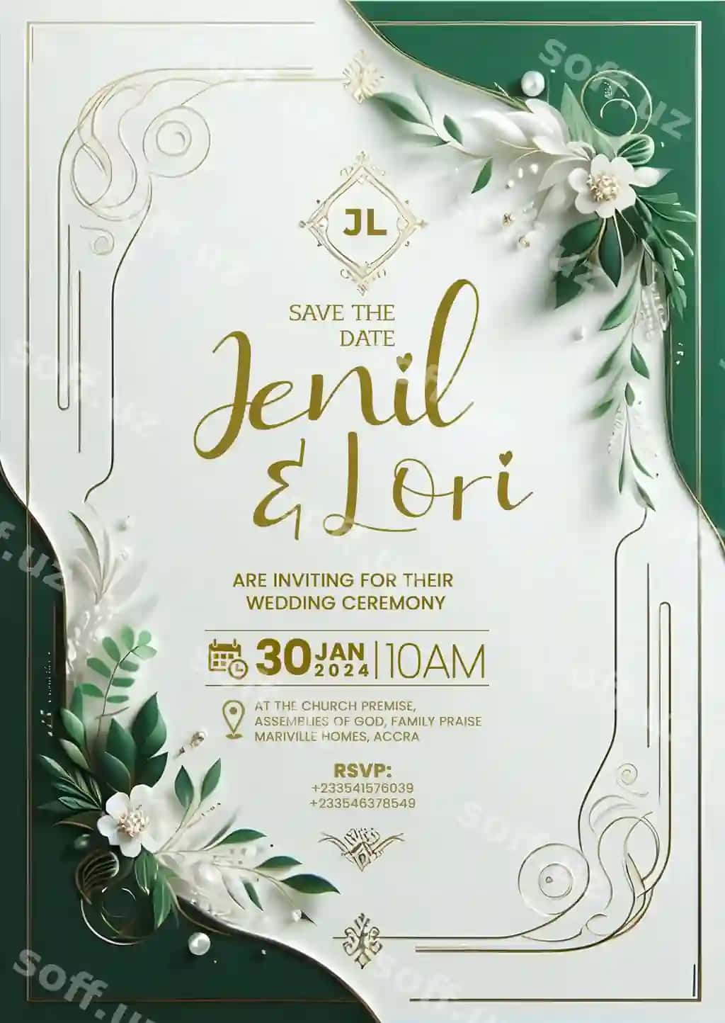 Hashmli zumradiy rangli oltin nikoh chorasi | Luxury emerald green golden wedding invitation