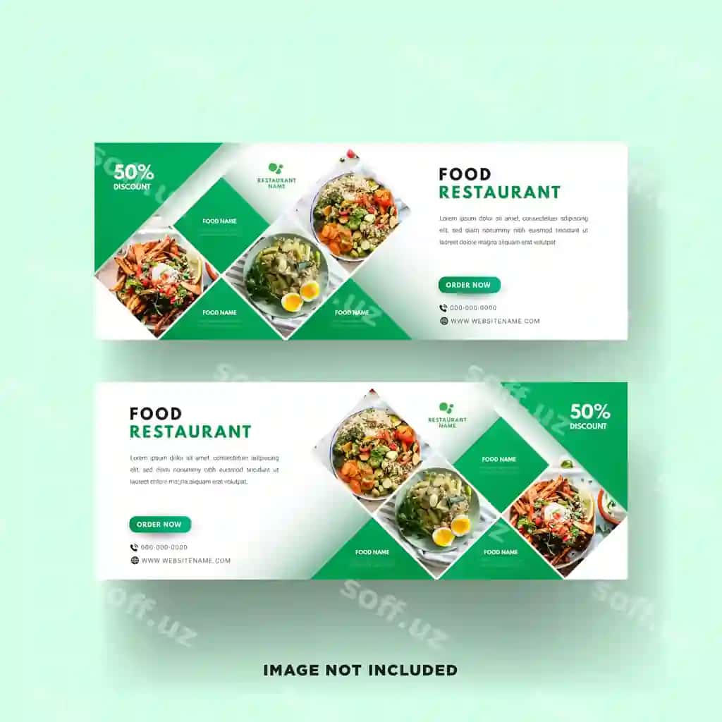 Ovqat restoran veb baner shabloni zamonaviy va estetik | Food restaurant web banner template with modern elegant