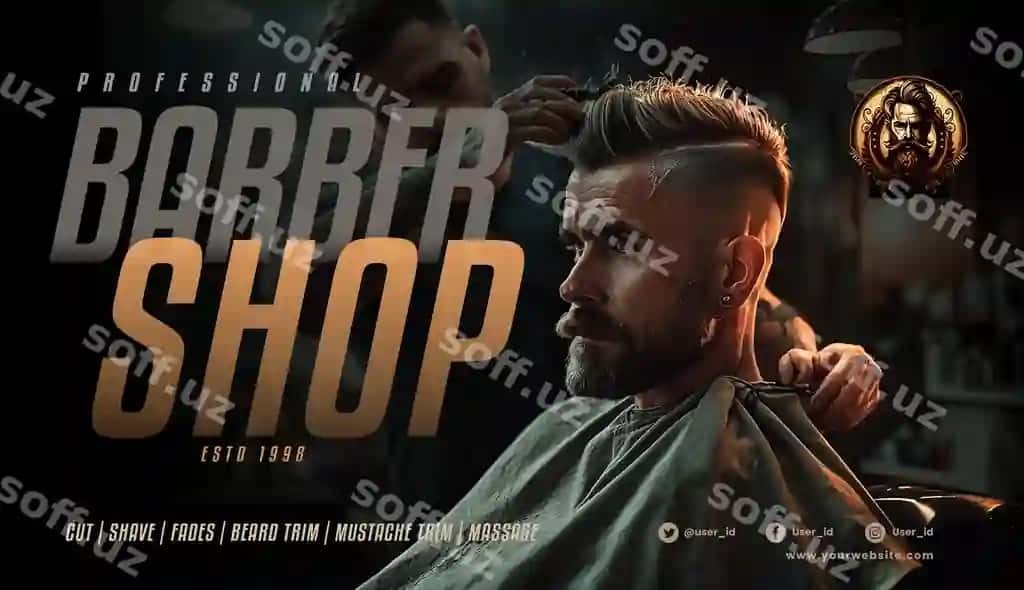 Soch qiylovchi do‘kon reklama baner shabloni bosish ijtimoiy tarmoqlari | Barber shop promotion banner template print social media