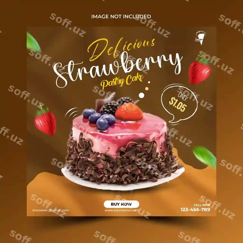 Mazali pastery shirinlik ijtimoiy tarmoqlar post dizayn shabloni | Delisious pestry cake social media post design template