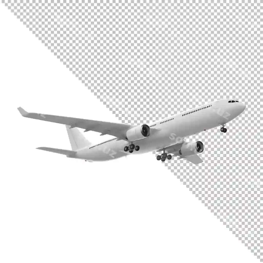 3D samolyot shaffof havo fonida realistik ko'rinishda volyuta | Psd 3d plane flying air transparent realistic background