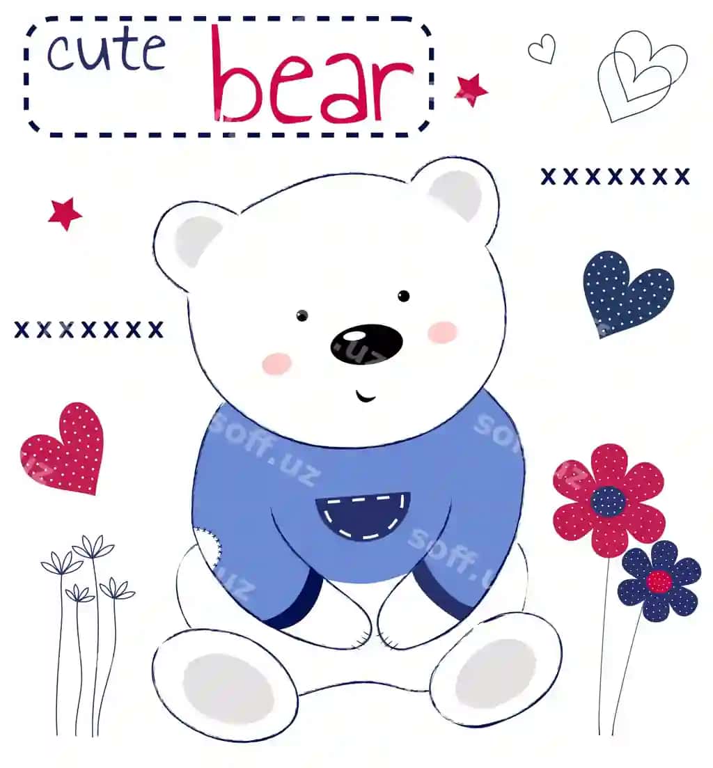 Chiroyli peluş ayiq kartochkasi gullar yozuvi bilan | Cute teddy bear card with flowers inscription