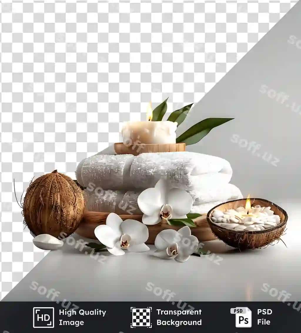 Tinchi spa sahnasi shamol yorqinlashadi orxidye gullashadi havaskanlar joylangan yong'oq | Serene spa scene candles glow orchids bloom towels stacked wooden