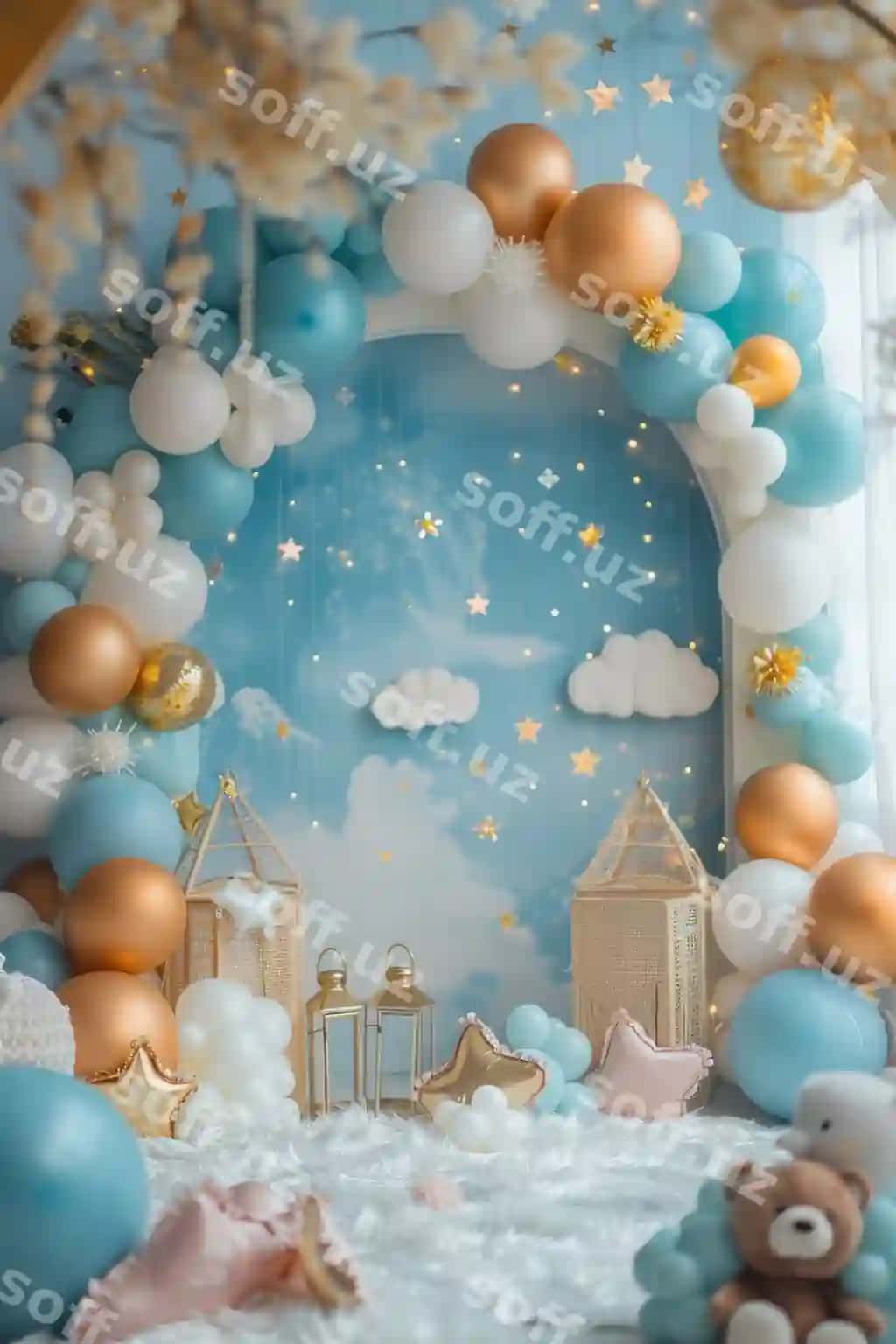Ko'k oq xona ko'k girma va oq girma bilan | Blue white room with blue archway white archway
