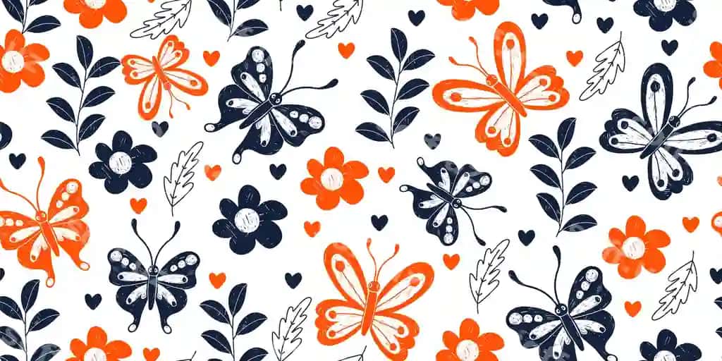 Binoysiz naqsh chiroyli keltaklar, gullar va darmonlar bilan oddiy zamonaviy | Seamless pattern with cute butterflies flowers branches simple modern