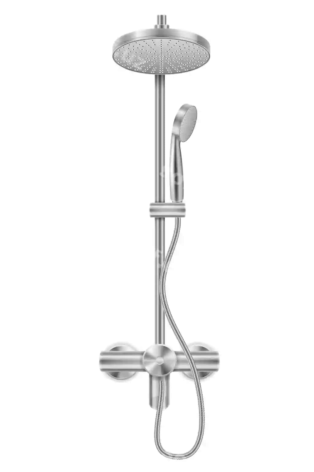 Metal hrom duv boshi hammom vektor illustratsiyasi ajraltirilgan oq | Metal chrome shower head bathroom vector illustration isolated white