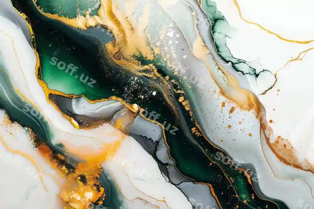 Yashil sari abstrakt surat | Painting green yellow abstract painting