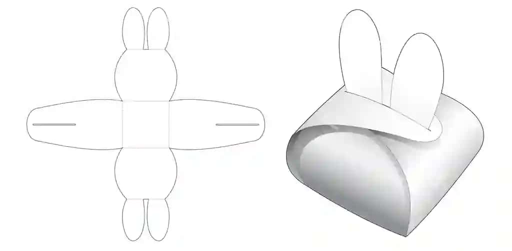 Tulki shaklidagi qadoqlash punch qilish shabloni | Rabbit shaped packaging die cut template