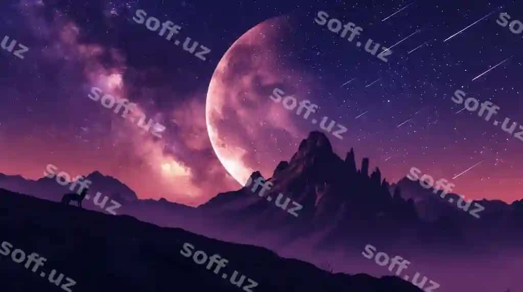 To'p qoratmasi masofasida to'liq oy yulduzli osmon bilan generativ sun'iy intellekt | Mountain range distance with full moon starry sky generative ai