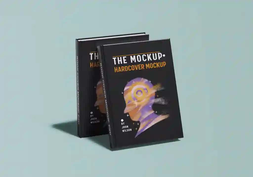 Stilize qilingan muqovali qattiq muqovali kitob maket | Hardcover book mockup with stylized cover