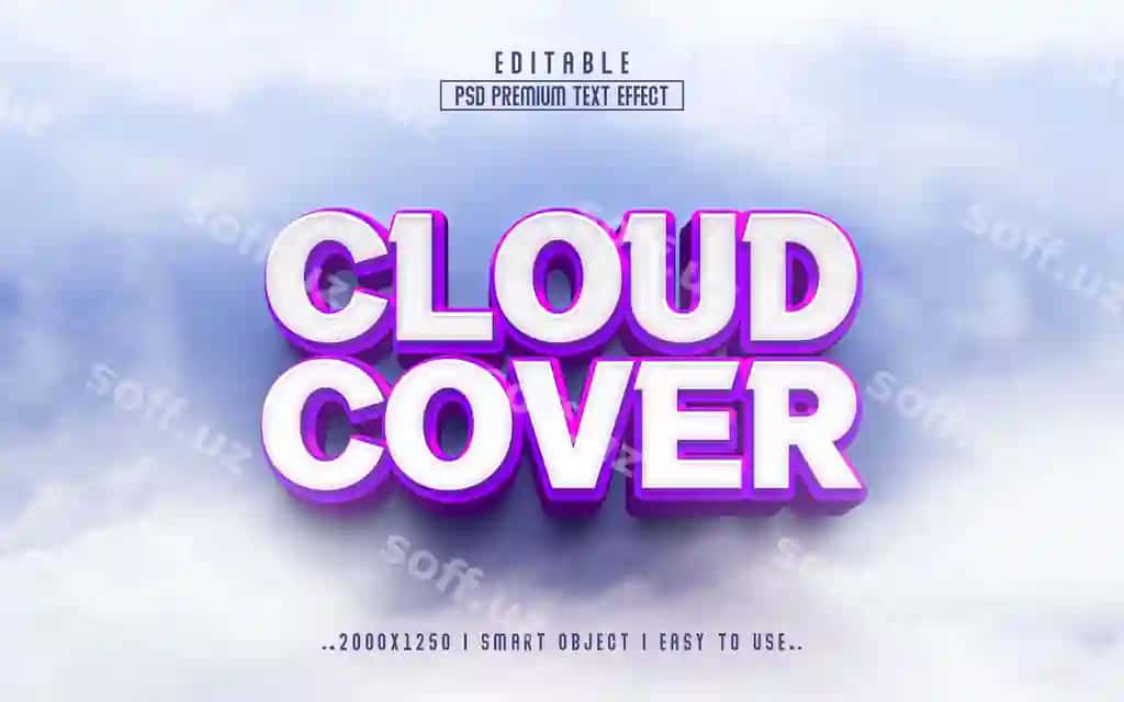 Bulut qoplami 3D tahrir qilish mumkin matn effekti premium PSD fonga ega | Cloud cover 3d editable text effect premium psd with background