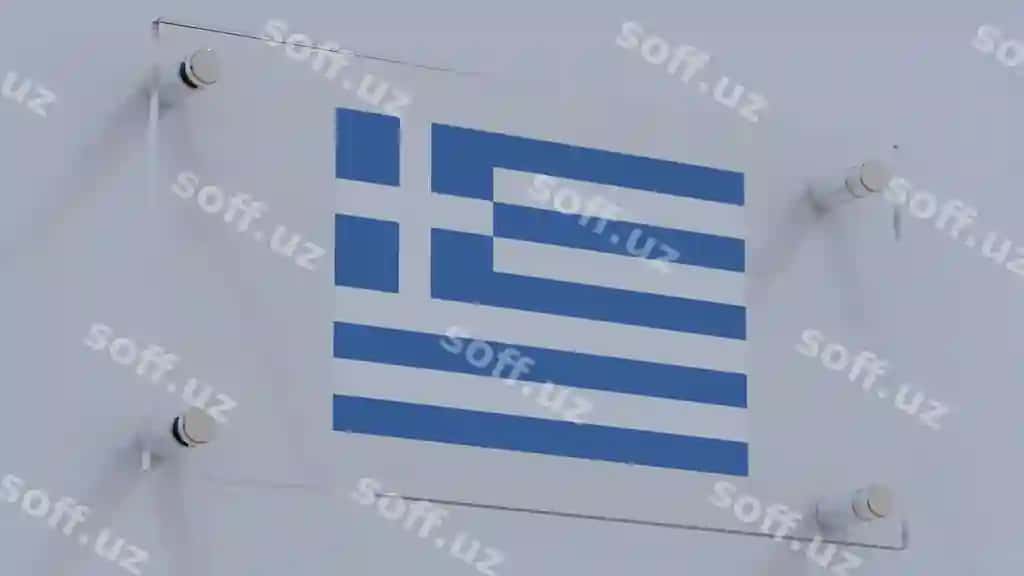 Gretsiya bayrog'i logotipi shisha eshikda aks ettirilgan | Greece flag logo displayed glass door