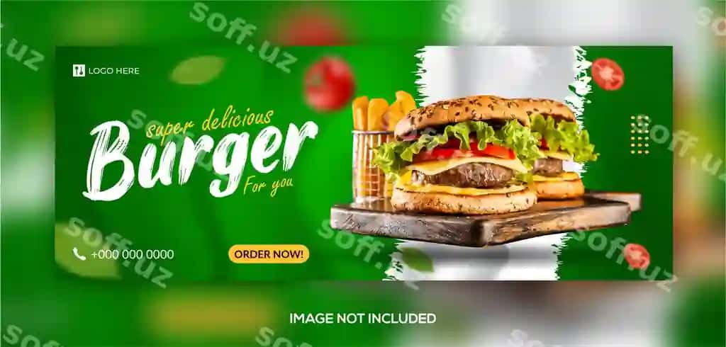 Menga yoqgan taomlar restorani Facebook cover banner shablon dizayni | Delicious food restaurant facebook cover banner template design