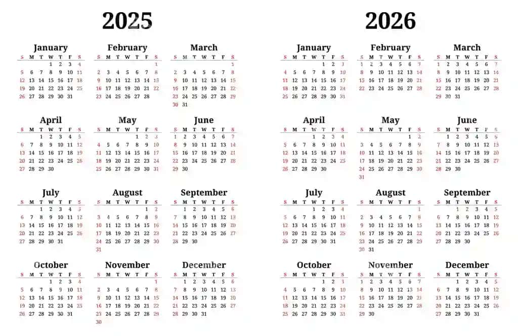 2025 2026 yil inglizcha vektor kalendari 12 oy | 2025 2026 year english vector calendars 12 months