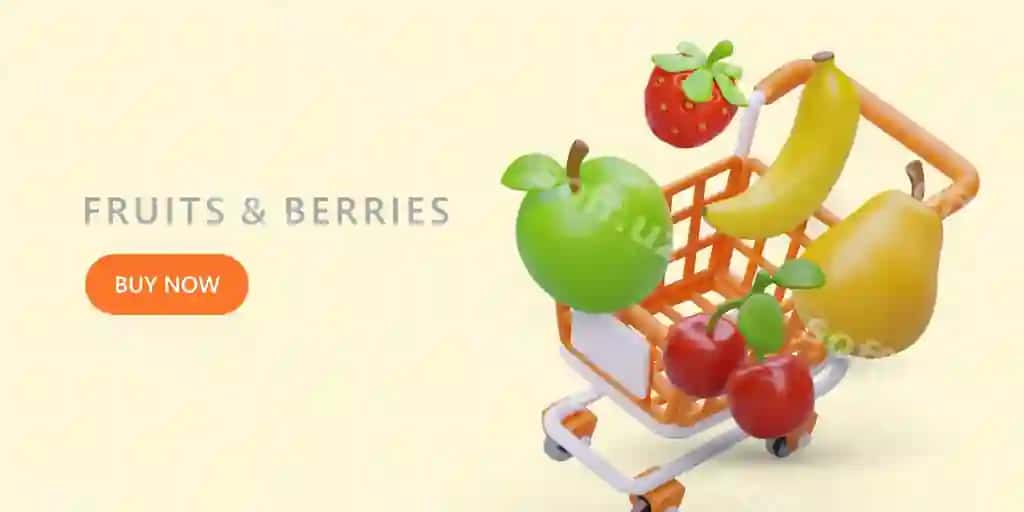 3D xarid savati olma banan nok chery strawberry mevalar baryl | 3d shopping cart apple banana pear cherry strawberry fruits berries
