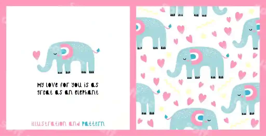 Illustratsiya chegarasiz namuna sevimli fil bilan | Illustration seamless pattern with cute elephant