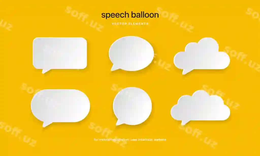 Oq bo'sh so'z qutilari so'zlashish shariti fikr shariti chatlashish | White blank speech bubbles speak balloon thinking balloon chatting