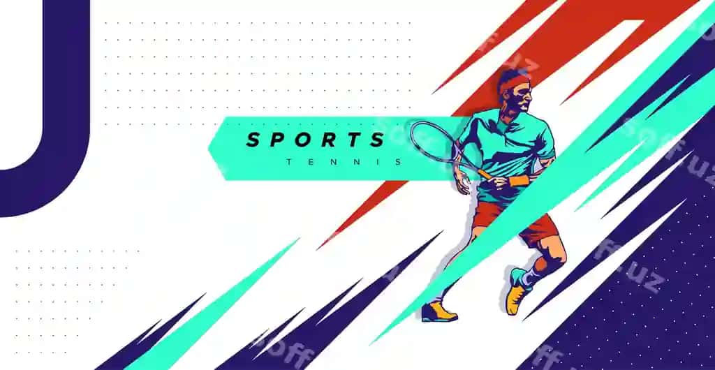 Shablon tennis musobaqasi fonda sportchi siluet elementlari | Template tennis match background sports athlete silhouette elements