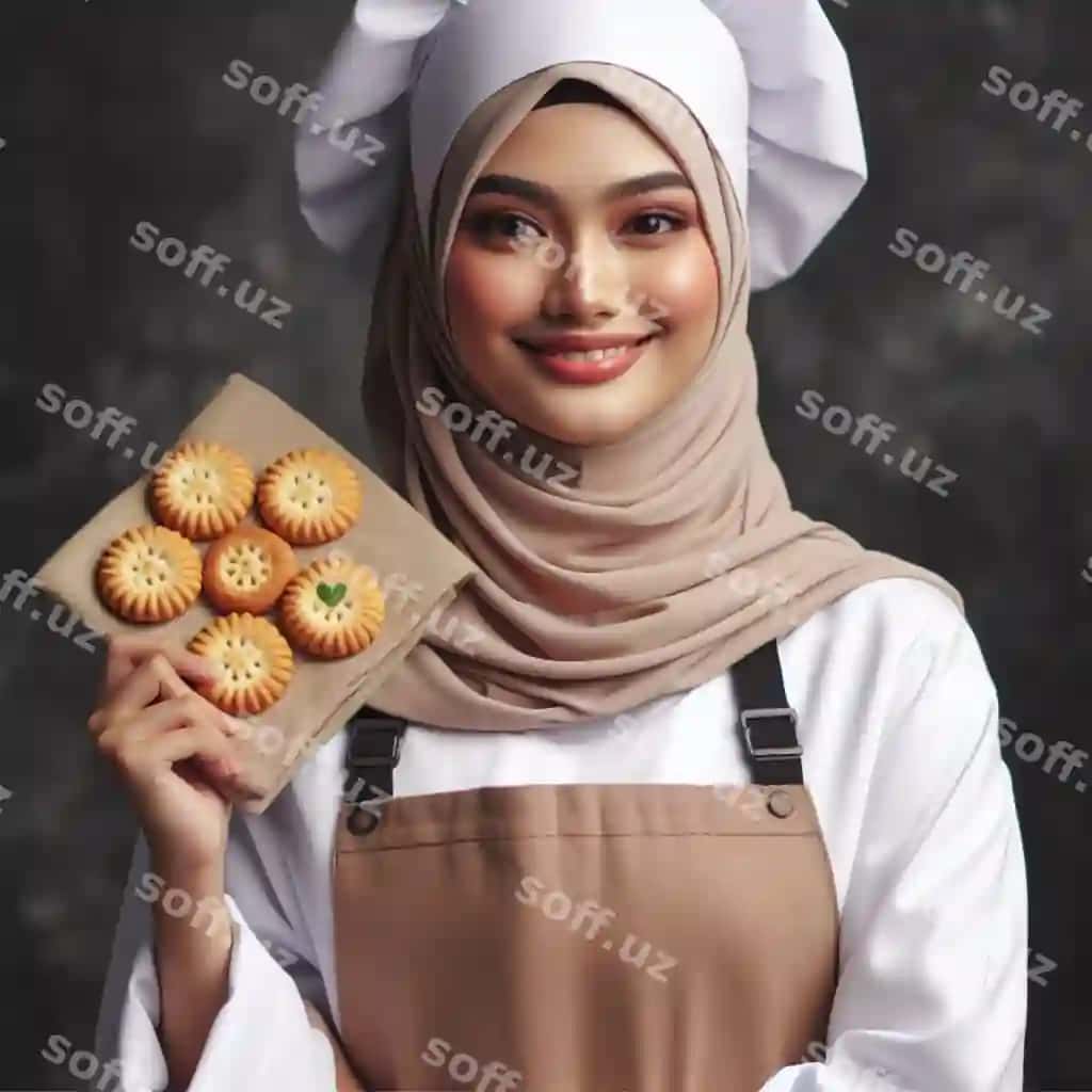 Ayol oshpaz hijab kiygan pechenyelarni olib | Female chef wearing hijab carrying biscuits