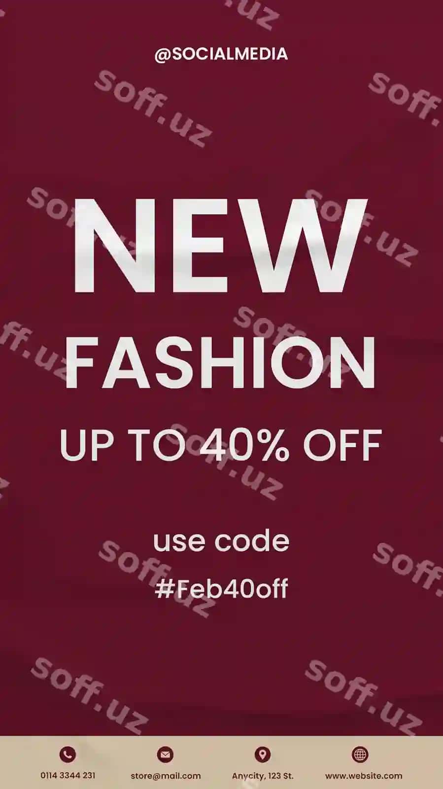 Yangi moda 40% gacha chegirma Instagram storiylari uchun shablon PSD dizayni | New fashion up 40 off instagram stories template psd design