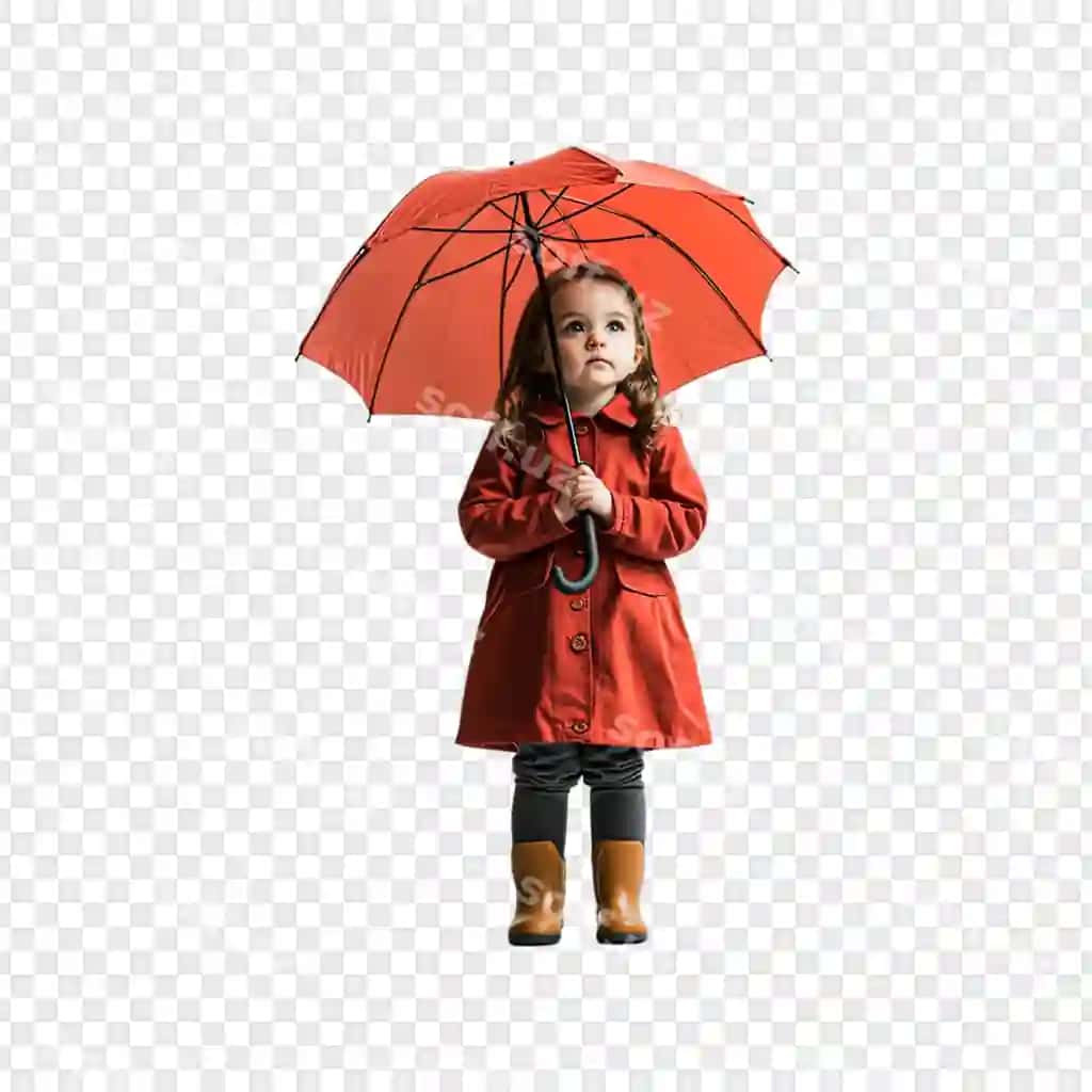 Kichik qiz qizil sochiq bilan ajraltirilgan shaffof orqa fonda | Little girl with red umbrella isolated transparent background