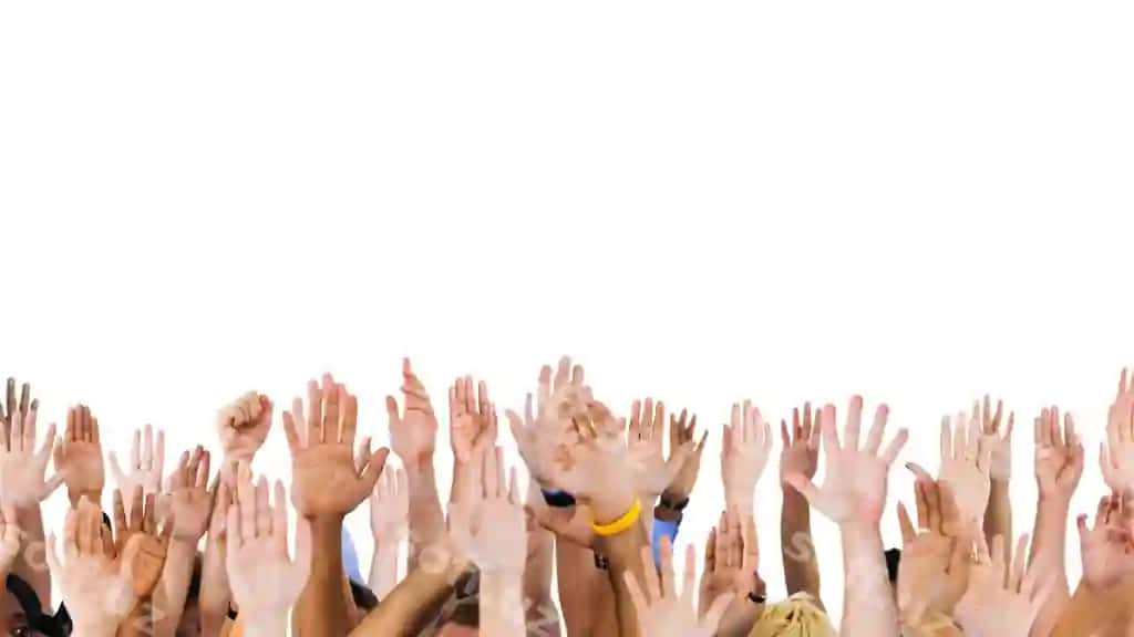 Turli xil koʻtarilgan qoʻllar png shaffof fon | Raised diverse hands png transparent background