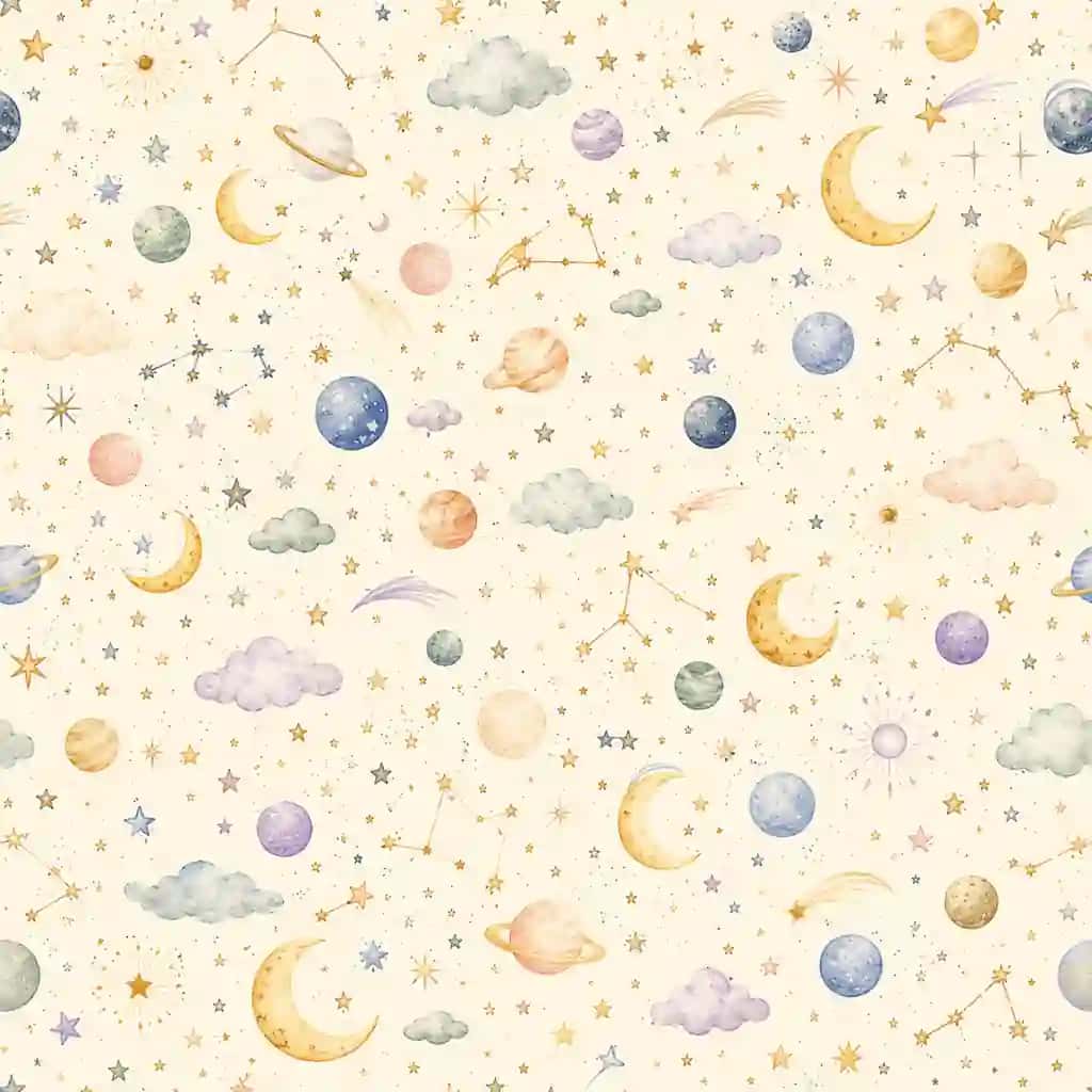 Akvarel uslubidagi kosmos va sayyoralar seamless pattern (2D Vektor)