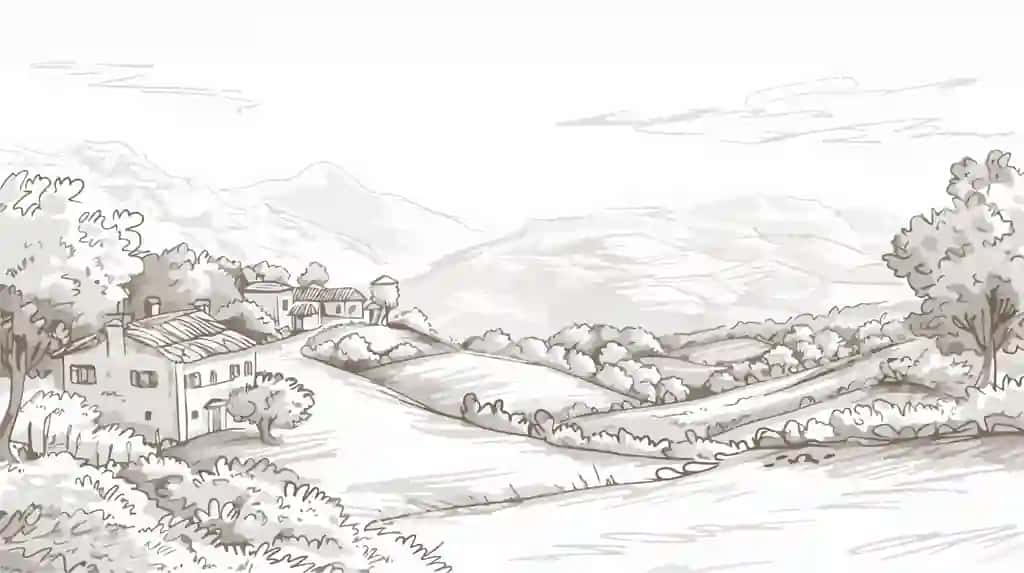 Qo'l bilan chizilgan Gruziya manzarasining skets illustratsiyasi | Handdrawn georgian landscape sketch illustration