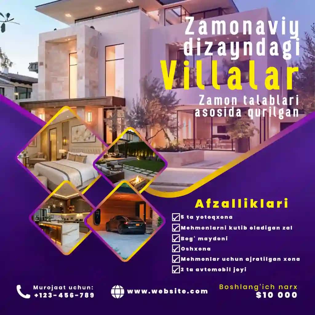Zamonaviy uylar uchun reklama shabloni