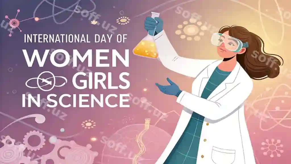 Xalqaro kunning ayollar qizlar fan plakati | International day women girls science poster